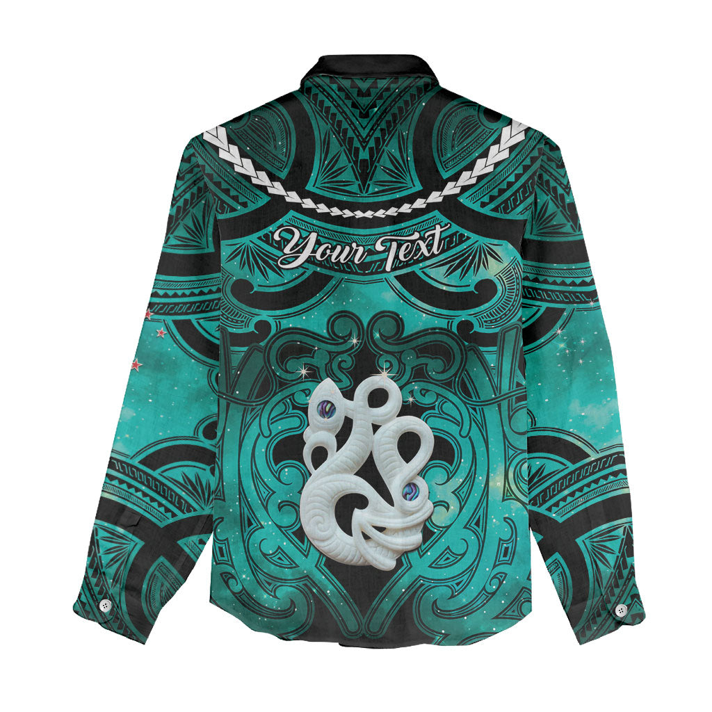 Personalised Maori Matariki Manaia Turquoise Women Casual Shirt Maori Kowhaiwhai Pattern Galaxy