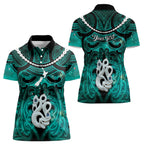 Personalised Maori Matariki Manaia Turquoise Women Polo Shirt Maori Kowhaiwhai Pattern Galaxy