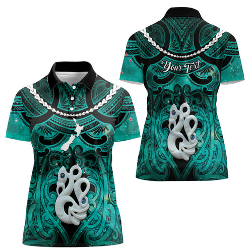 Personalised Maori Matariki Manaia Turquoise Women Polo Shirt Maori Kowhaiwhai Pattern Galaxy