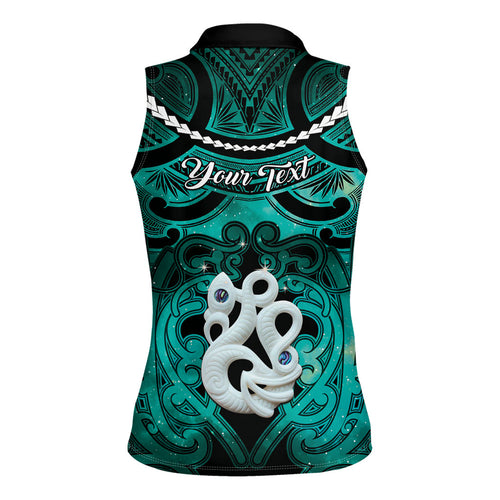 Personalised Maori Matariki Manaia Turquoise Women Sleeveless Polo Shirt Maori Kowhaiwhai Pattern Galaxy