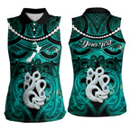 Personalised Maori Matariki Manaia Turquoise Women Sleeveless Polo Shirt Maori Kowhaiwhai Pattern Galaxy