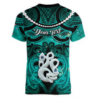 Personalised Maori Matariki Manaia Turquoise Women V-Neck T-Shirt Maori Kowhaiwhai Pattern Galaxy