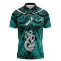 Personalised Maori Matariki Manaia Turquoise Zipper Polo Shirt Maori Kowhaiwhai Pattern Galaxy