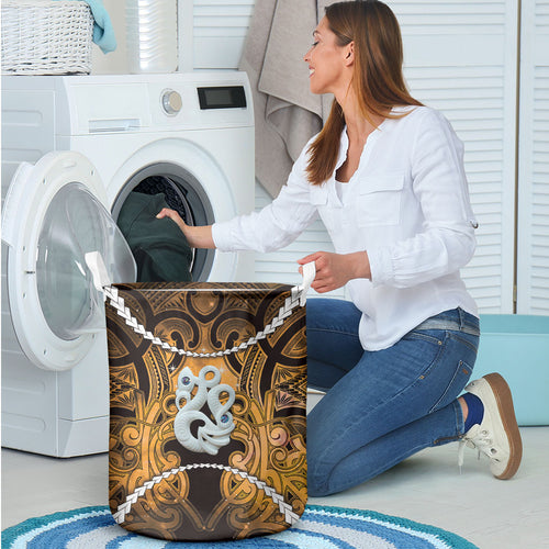 Maori Matariki Manaia Kowhai Laundry Basket Maori Kowhaiwhai Pattern Galaxy