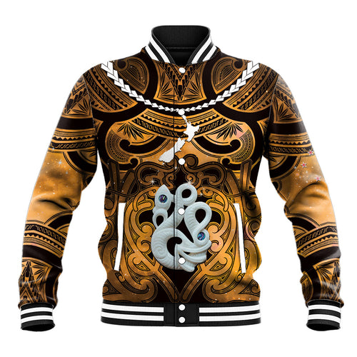 Personalised Maori Matariki Manaia Kowhai Baseball Jacket Maori Kowhaiwhai Pattern Galaxy