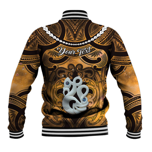 Personalised Maori Matariki Manaia Kowhai Baseball Jacket Maori Kowhaiwhai Pattern Galaxy