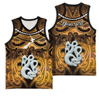 Personalised Maori Matariki Manaia Kowhai Basketball Jersey Maori Kowhaiwhai Pattern Galaxy
