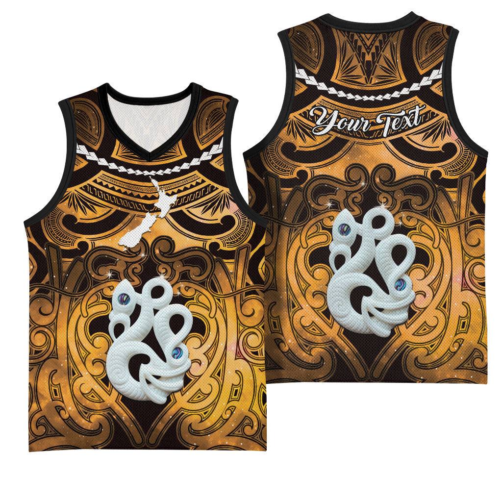 Personalised Maori Matariki Manaia Kowhai Basketball Jersey Maori Kowhaiwhai Pattern Galaxy