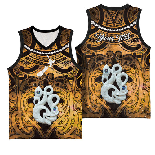 Personalised Maori Matariki Manaia Kowhai Basketball Jersey Maori Kowhaiwhai Pattern Galaxy