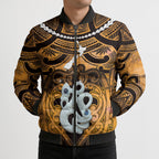 Personalised Maori Matariki Manaia Kowhai Bomber Puffer Jacket Maori Kowhaiwhai Pattern Galaxy