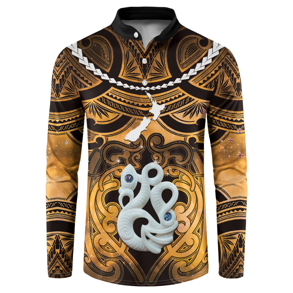 Personalised Maori Matariki Manaia Kowhai Button Sweatshirt Maori Kowhaiwhai Pattern Galaxy