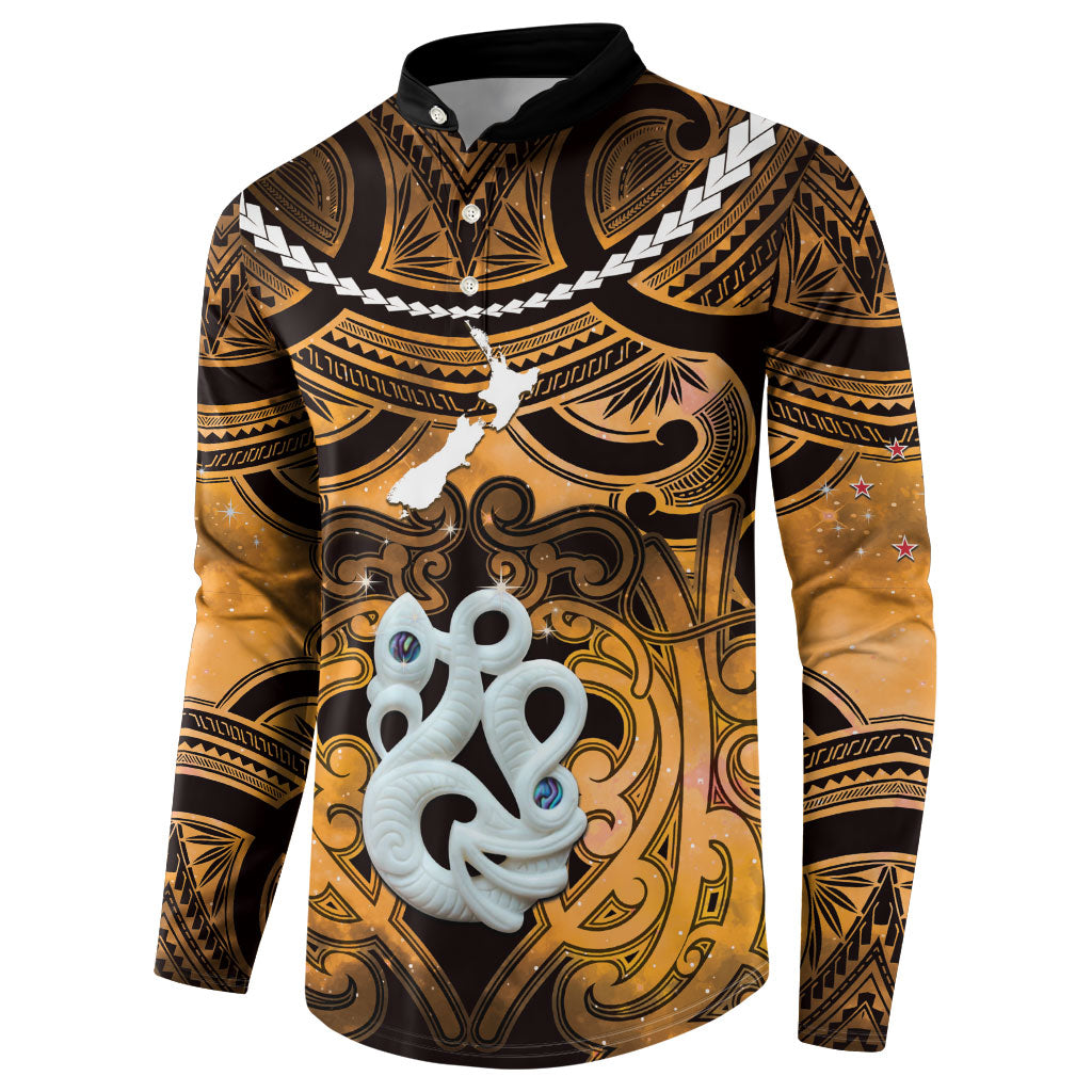 Personalised Maori Matariki Manaia Kowhai Button Sweatshirt Maori Kowhaiwhai Pattern Galaxy