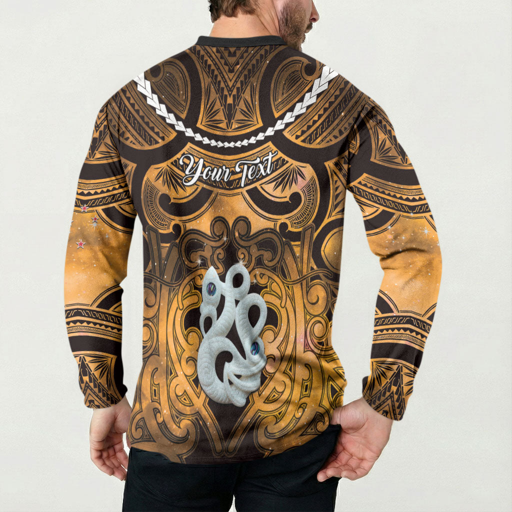 Personalised Maori Matariki Manaia Kowhai Button Sweatshirt Maori Kowhaiwhai Pattern Galaxy