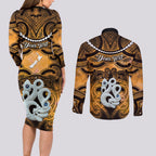 Personalised Maori Matariki Manaia Kowhai Couples Matching Long Sleeve Bodycon Dress and Long Sleeve Button Shirt Maori Kowhaiwhai Pattern Galaxy