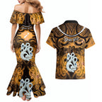 Personalised Maori Matariki Manaia Kowhai Couples Matching Mermaid Dress and Hawaiian Shirt Maori Kowhaiwhai Pattern Galaxy