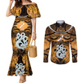 Personalised Maori Matariki Manaia Kowhai Couples Matching Mermaid Dress and Long Sleeve Button Shirt Maori Kowhaiwhai Pattern Galaxy