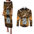 Personalised Maori Matariki Manaia Kowhai Couples Matching Puletasi and Long Sleeve Button Shirt Maori Kowhaiwhai Pattern Galaxy