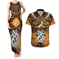 Personalised Maori Matariki Manaia Kowhai Couples Matching Tank Maxi Dress and Hawaiian Shirt Maori Kowhaiwhai Pattern Galaxy