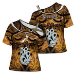 Personalised Maori Matariki Manaia Kowhai Cross Shoulder Shirt Maori Kowhaiwhai Pattern Galaxy