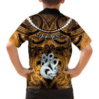 Personalised Maori Matariki Manaia Kowhai Family Matching Long Sleeve Bodycon Dress and Hawaiian Shirt Maori Kowhaiwhai Pattern Galaxy