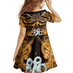 Personalised Maori Matariki Manaia Kowhai Family Matching Long Sleeve Bodycon Dress and Hawaiian Shirt Maori Kowhaiwhai Pattern Galaxy