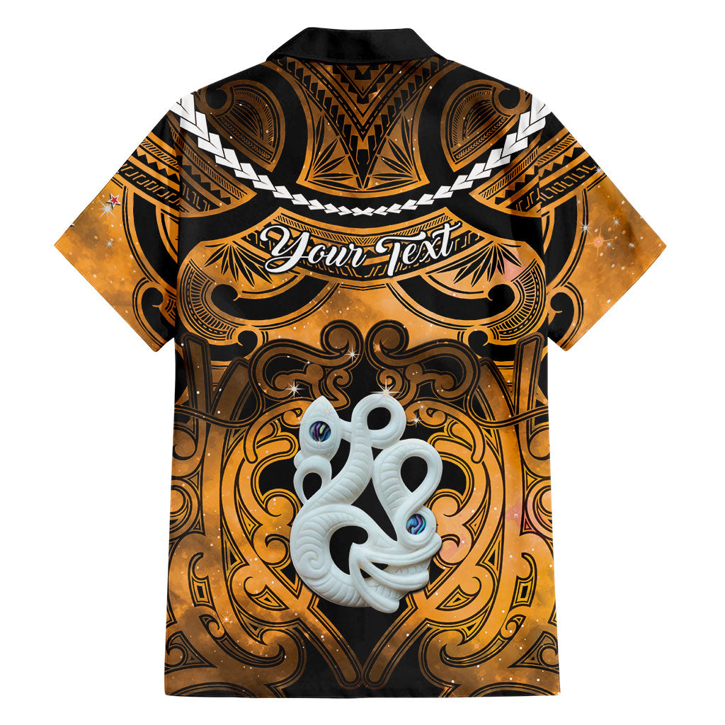 Personalised Maori Matariki Manaia Kowhai Family Matching Off The Shoulder Long Sleeve Dress and Hawaiian Shirt Maori Kowhaiwhai Pattern Galaxy