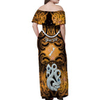 Personalised Maori Matariki Manaia Kowhai Family Matching Off Shoulder Maxi Dress and Hawaiian Shirt Maori Kowhaiwhai Pattern Galaxy
