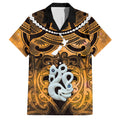Personalised Maori Matariki Manaia Kowhai Family Matching Off Shoulder Short Dress and Hawaiian Shirt Maori Kowhaiwhai Pattern Galaxy