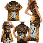Personalised Maori Matariki Manaia Kowhai Family Matching Short Sleeve Bodycon Dress and Hawaiian Shirt Maori Kowhaiwhai Pattern Galaxy