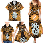 Personalised Maori Matariki Manaia Kowhai Family Matching Summer Maxi Dress and Hawaiian Shirt Maori Kowhaiwhai Pattern Galaxy