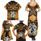 Personalised Maori Matariki Manaia Kowhai Family Matching Summer Maxi Dress and Hawaiian Shirt Maori Kowhaiwhai Pattern Galaxy