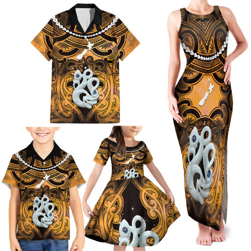 Personalised Maori Matariki Manaia Kowhai Family Matching Tank Maxi Dress and Hawaiian Shirt Maori Kowhaiwhai Pattern Galaxy