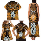 Personalised Maori Matariki Manaia Kowhai Family Matching Tank Maxi Dress and Hawaiian Shirt Maori Kowhaiwhai Pattern Galaxy