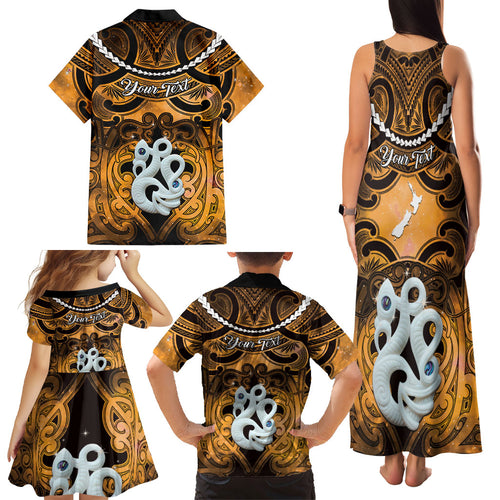 Personalised Maori Matariki Manaia Kowhai Family Matching Tank Maxi Dress and Hawaiian Shirt Maori Kowhaiwhai Pattern Galaxy