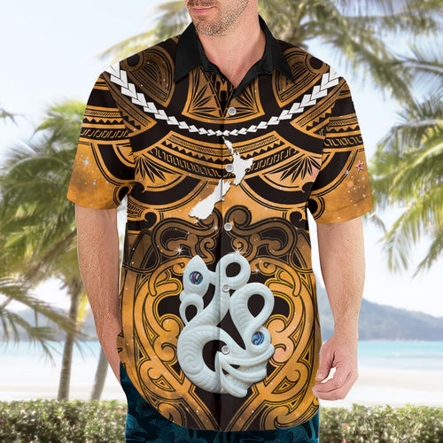Personalised Maori Matariki Manaia Kowhai Hawaiian Shirt Maori Kowhaiwhai Pattern Galaxy