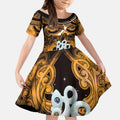 Personalised Maori Matariki Manaia Kowhai Kid Short Sleeve Dress Maori Kowhaiwhai Pattern Galaxy
