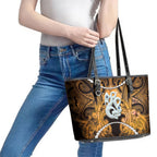 Maori Matariki Manaia Kowhai Leather Tote Bag Maori Kowhaiwhai Pattern Galaxy