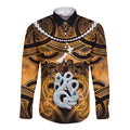 Personalised Maori Matariki Manaia Kowhai Long Sleeve Button Shirt Maori Kowhaiwhai Pattern Galaxy
