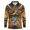 Personalised Maori Matariki Manaia Kowhai Long Sleeve Polo Shirt Maori Kowhaiwhai Pattern Galaxy