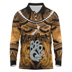 Personalised Maori Matariki Manaia Kowhai Long Sleeve Polo Shirt Maori Kowhaiwhai Pattern Galaxy