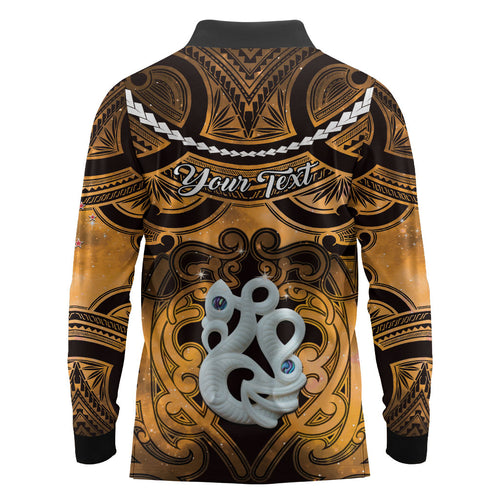 Personalised Maori Matariki Manaia Kowhai Long Sleeve Polo Shirt Maori Kowhaiwhai Pattern Galaxy