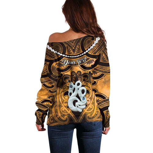 Personalised Maori Matariki Manaia Kowhai Off Shoulder Sweater Maori Kowhaiwhai Pattern Galaxy