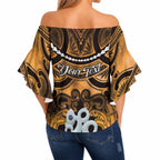 Personalised Maori Matariki Manaia Kowhai Off Shoulder Wrap Waist Top Maori Kowhaiwhai Pattern Galaxy