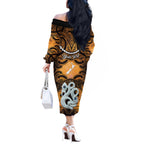 Personalised Maori Matariki Manaia Kowhai Off The Shoulder Long Sleeve Dress Maori Kowhaiwhai Pattern Galaxy