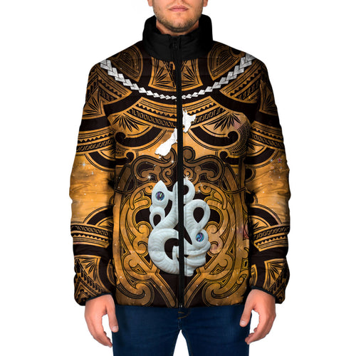 Personalised Maori Matariki Manaia Kowhai Padded Jacket Maori Kowhaiwhai Pattern Galaxy