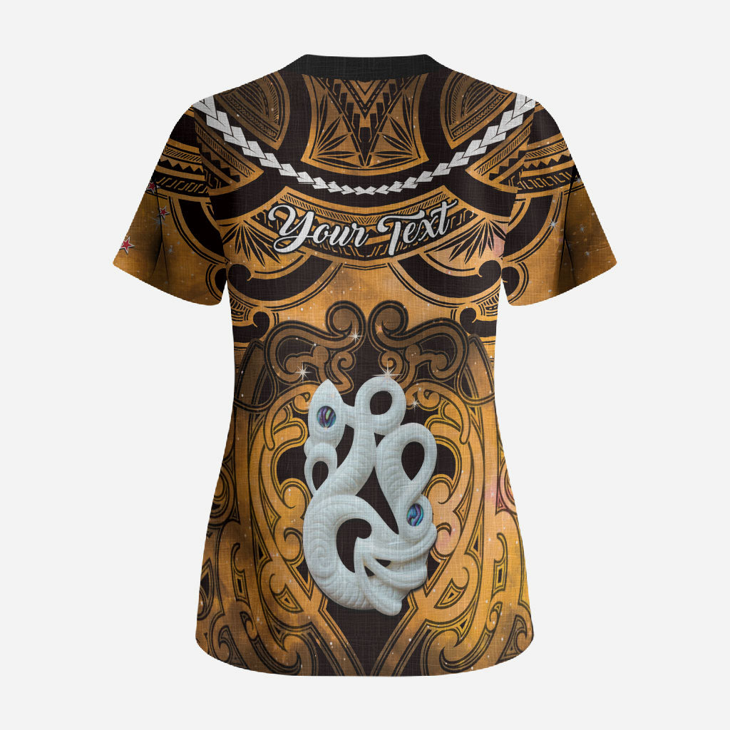 Personalised Maori Matariki Manaia Kowhai Scrub Top Maori Kowhaiwhai Pattern Galaxy