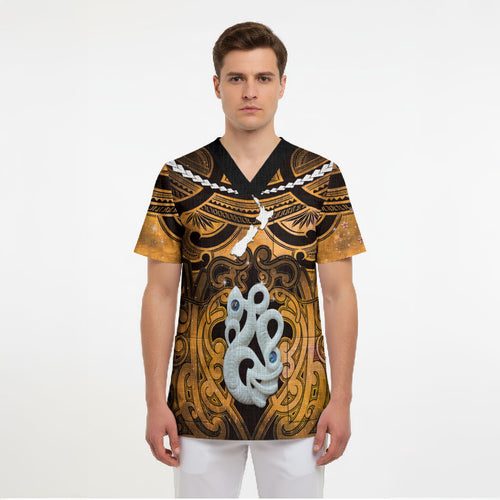 Personalised Maori Matariki Manaia Kowhai Scrub Top Maori Kowhaiwhai Pattern Galaxy