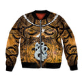 Personalised Maori Matariki Manaia Kowhai Sleeve Zip Bomber Jacket Maori Kowhaiwhai Pattern Galaxy