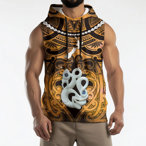 Personalised Maori Matariki Manaia Kowhai Sleeveless Hoodie Maori Kowhaiwhai Pattern Galaxy