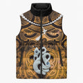 Personalised Maori Matariki Manaia Kowhai Sleeveless Puffer Jacket Maori Kowhaiwhai Pattern Galaxy